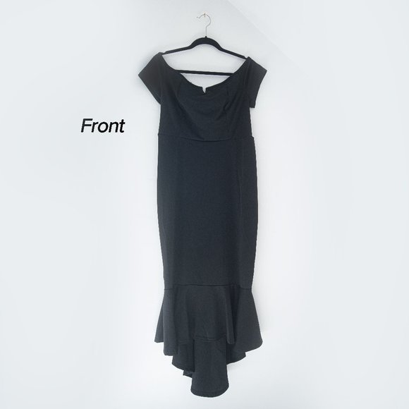Fashion Hi-Low Off the shoulder Black Dress Size 12 - Picture 1 of 5